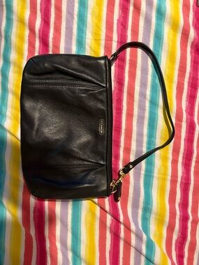 Coach Black Leather Shoulder Bag with Gold Hardware